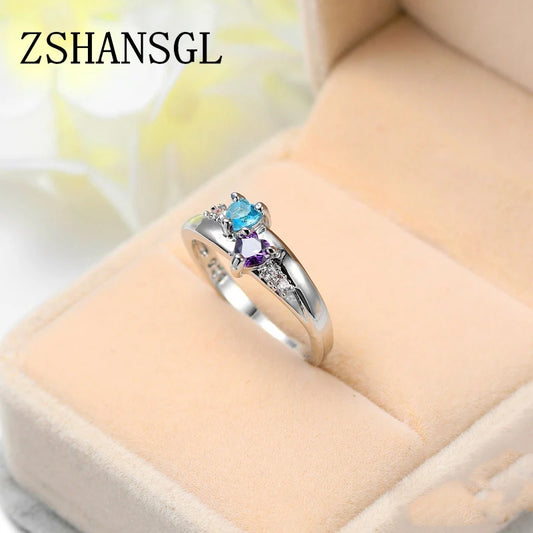 Genuine Silver Ring for Women Forever Love Clear CZ Silver Color Filled Double Love Heart Finger Rings Luxury Jewelry Bijoux