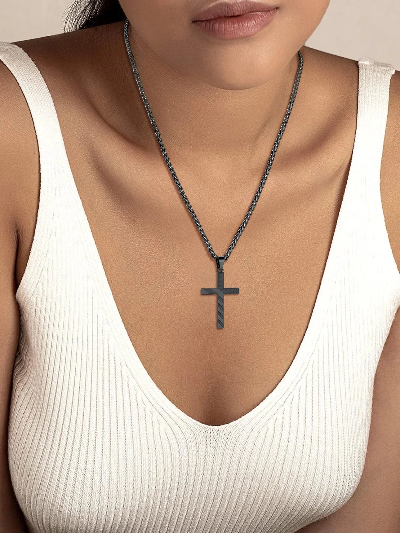 American Flag Cross Necklace for Men Black Cross Pendant Chain Necklace First Communion Religious Jewelry Gift